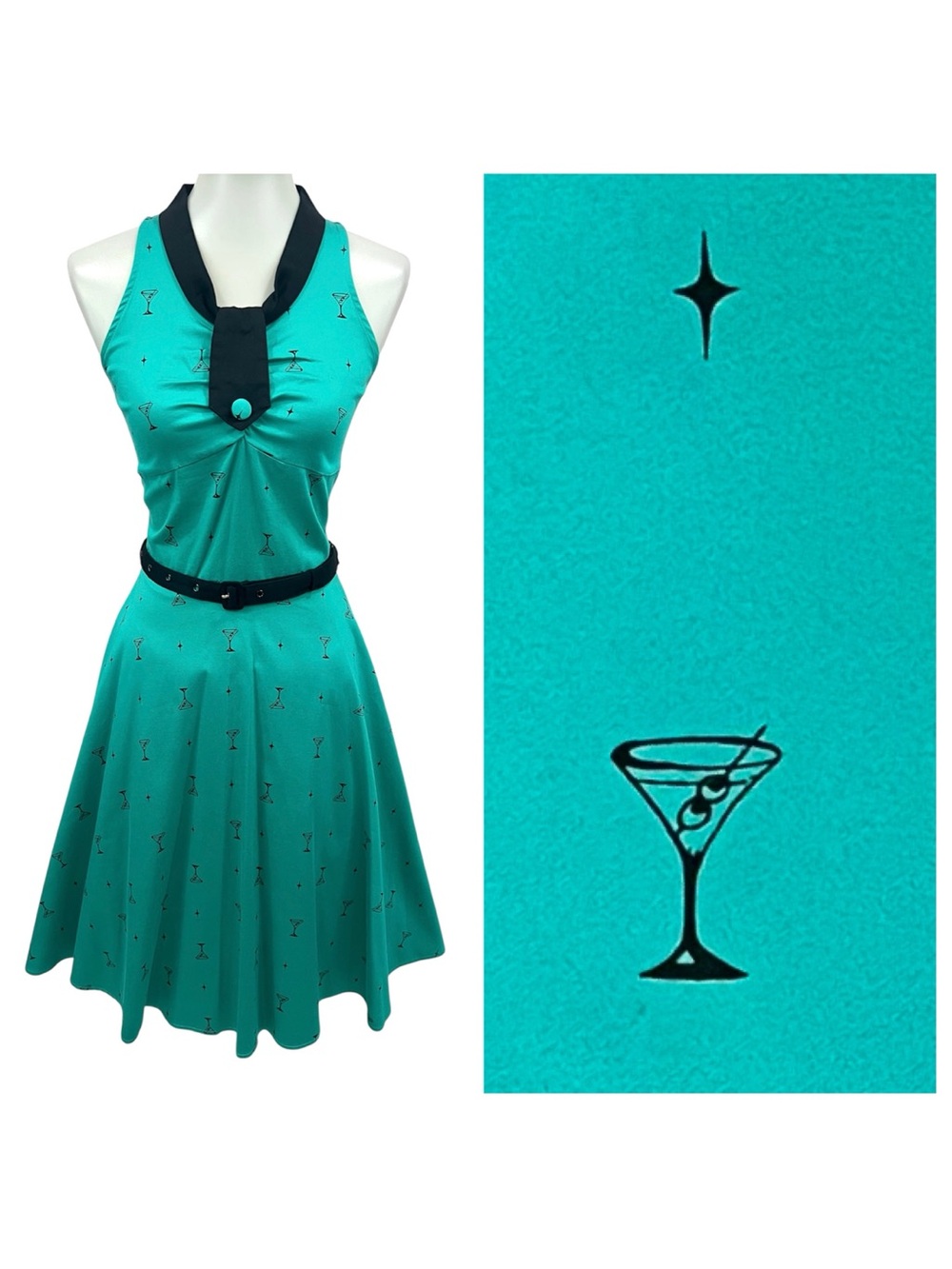 Voodoo Vixen Modcloth Retro Mod 60s Atomic Martini Cocktail Teal Swing Dress